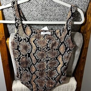 Aritzia Snake Print Scoop Neck Bodysuit in Black and Brown